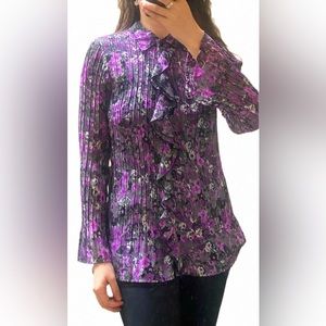 NWOT Apt 9 Pleated Purple Floral Long-Sleeve Ruffle Blouse